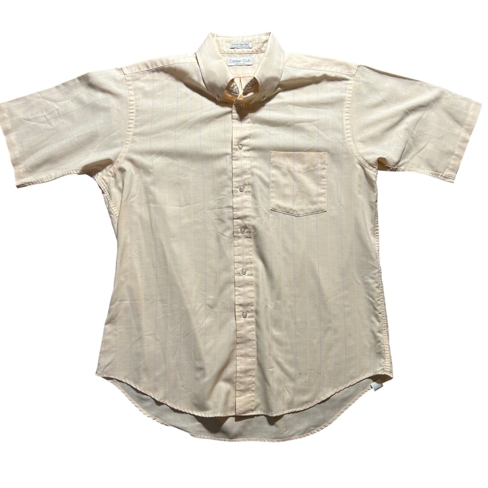 VTG 70s Career Club Button Up Shirt Mens 16.5 Peach Short Sleeve Oxford